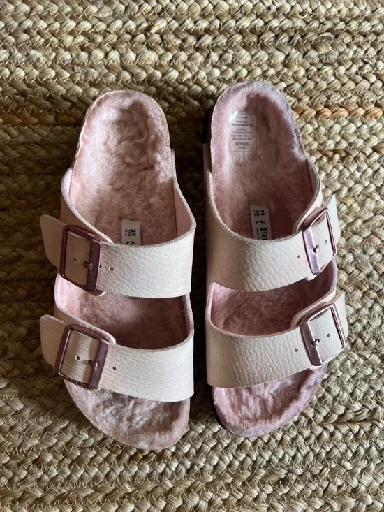 Birkenstock Pink Two-Strap Shearling Lined Sandals - Picture 2 of 7